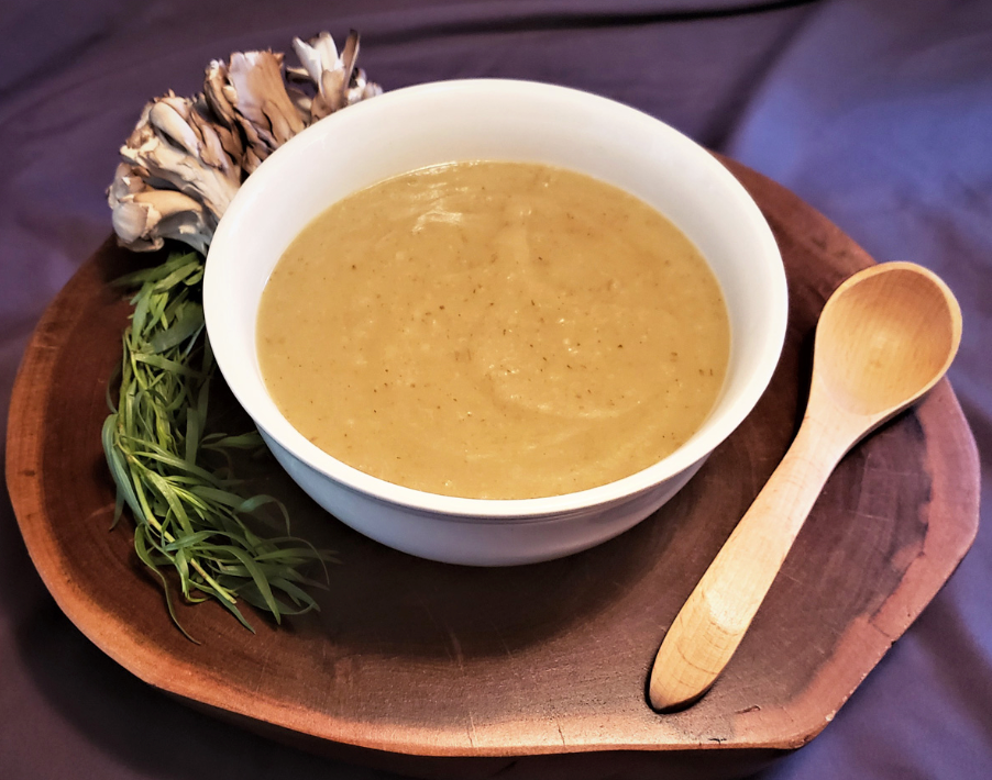 bowl of healthy maitake and sunchoke soup